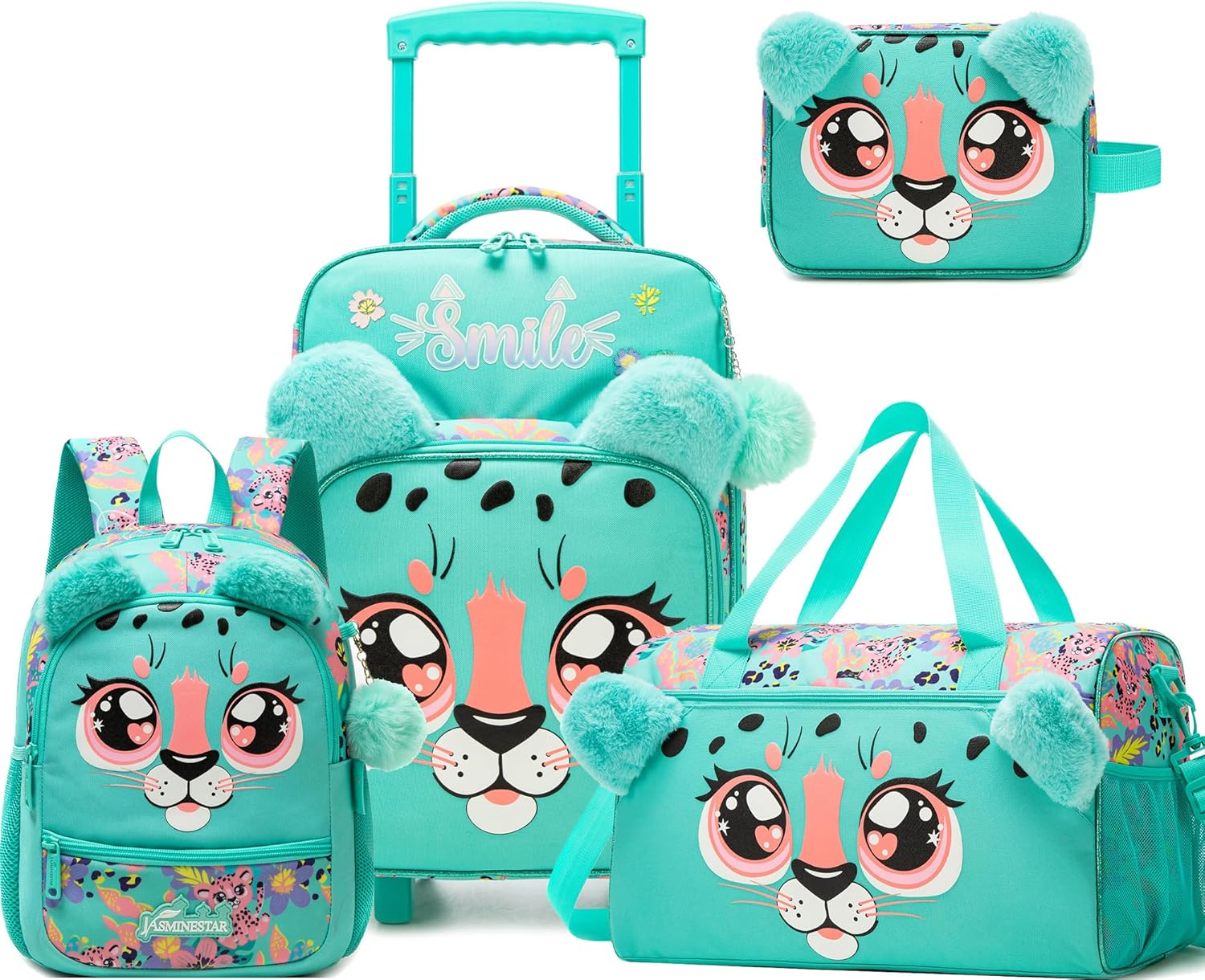 Homskiii Kids Luggage Sets with Wheels Girls Travel Softside Suitcases 16" Carry on Suitcase Airline Approved, 01 Green, 16Inch