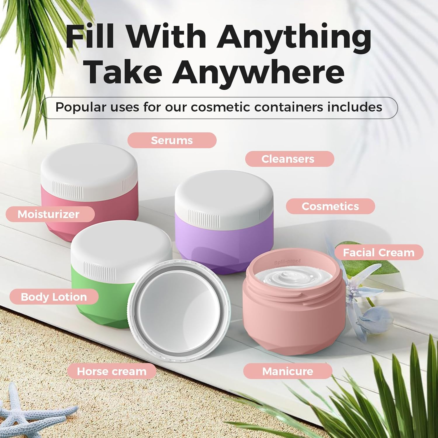 Silicone Travel Containers for Toiletries, BPA Free TSA Approved 1Oz Jars, Leak-Proof Essentials with Lid for Cosmetic Face Hand Body Cream image number 3