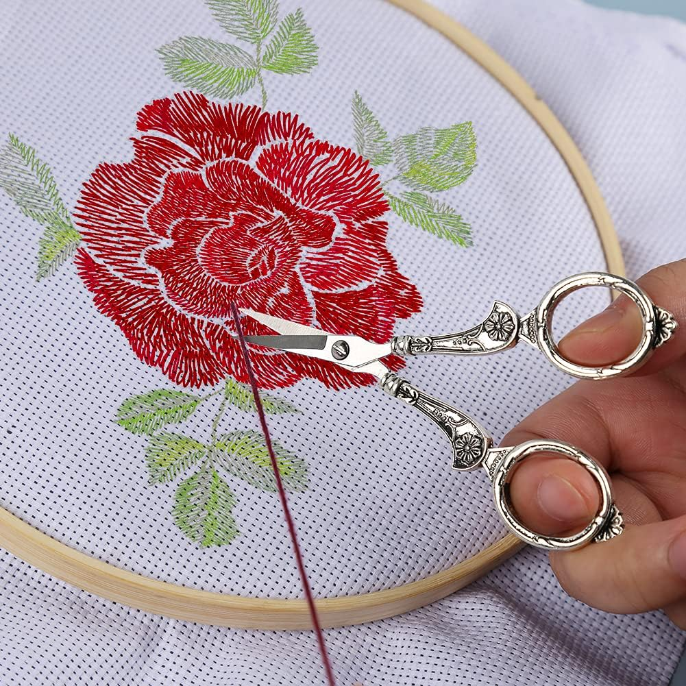 BUTUZE Embroidery Scissors Kit, European Antique Vintage Sewing Kit, Complete Vintage Sewing Tools with Embroidery Scissors, Original Case, Sewing Needle Case, Awl for Sewing, Craft, Needlework - Silver image number 1