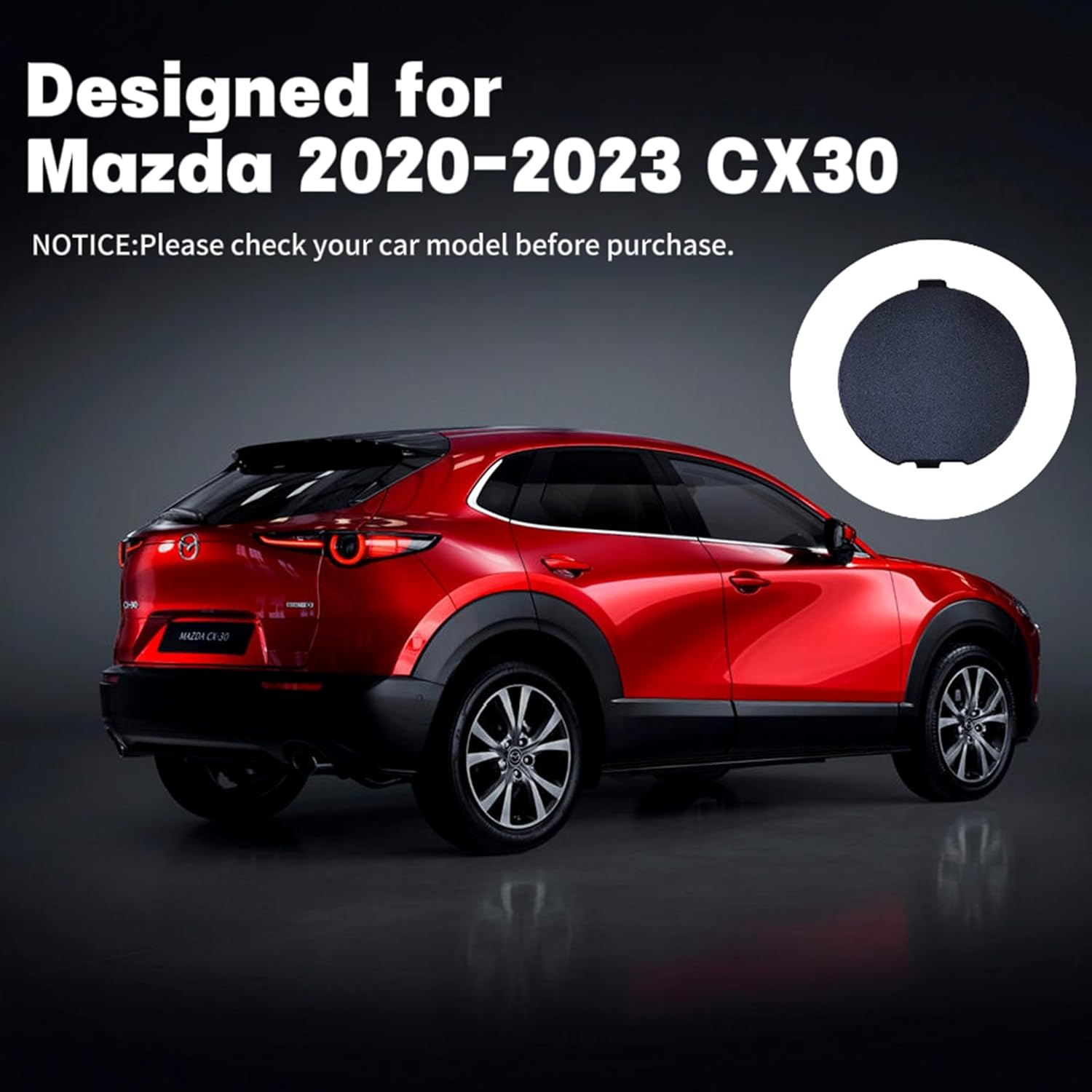 Rear Bumper Tow Hook Cover,Rear Trailer Cover,Black Rear Trailer Hook Eye Cap Cover,Trailer Hook Eye Trim Cover for Mazda 2020-2023 CX30,DHB450EK1 Dgh950El1,Replacement Trailer Cover Parts(1) image number 1