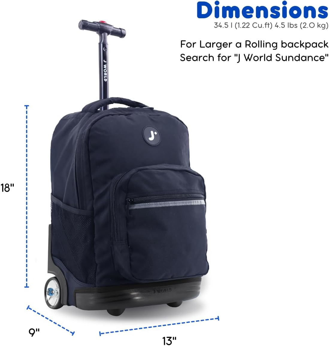 J World Sunrise Kids Rolling Backpack for Girls Boys. Roller Bookbag with Wheels for School, Black, 18", Sunrise Kids Rolling Backpack for Girls Boys Teen. Roller Bookbag with Wheels image number 6