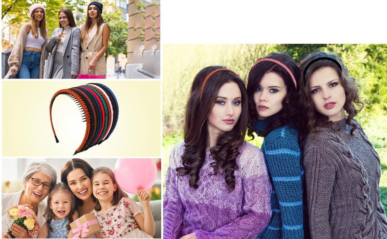 4 Color Fashion Headbands for Women Girls Fabric Hairband with Tooth Comb Hair Accessories Non-Slip Hair Hoop Comfy Headwear.