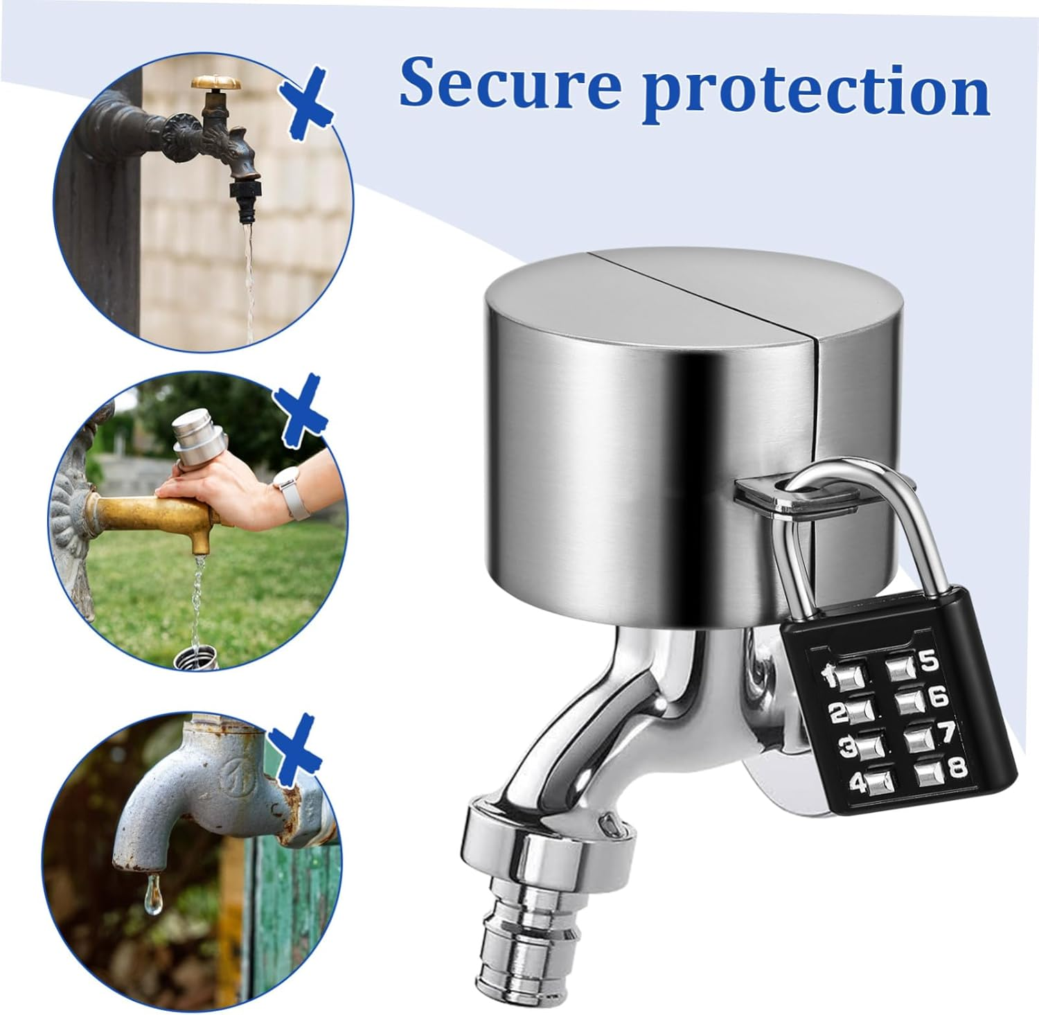 Kisangel 1 Set Lock Cover Outdoor Protector Water Saving Lock Outdoor Spigot Lock Hose Spigot Lock Water Lock Garden Bib Locks Stainless Steel Silver image number 4