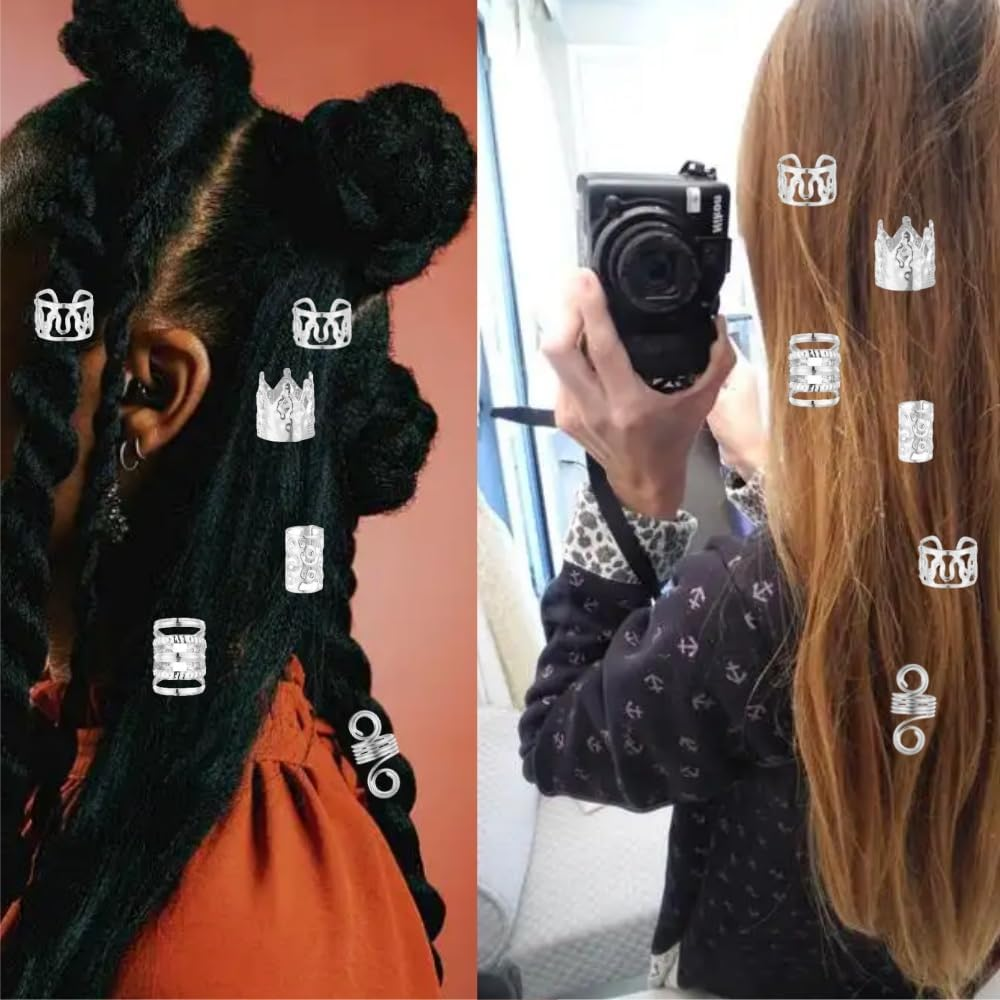 Naisfei 280 Pcs Silver Jewelry for Braids,Braid Jewelry for Women, Braids Ring Cuffs Metal Hair Braids Clips, Decorative Braids Ring Cuffs Stylish for Dreadlock Accessory image number 3