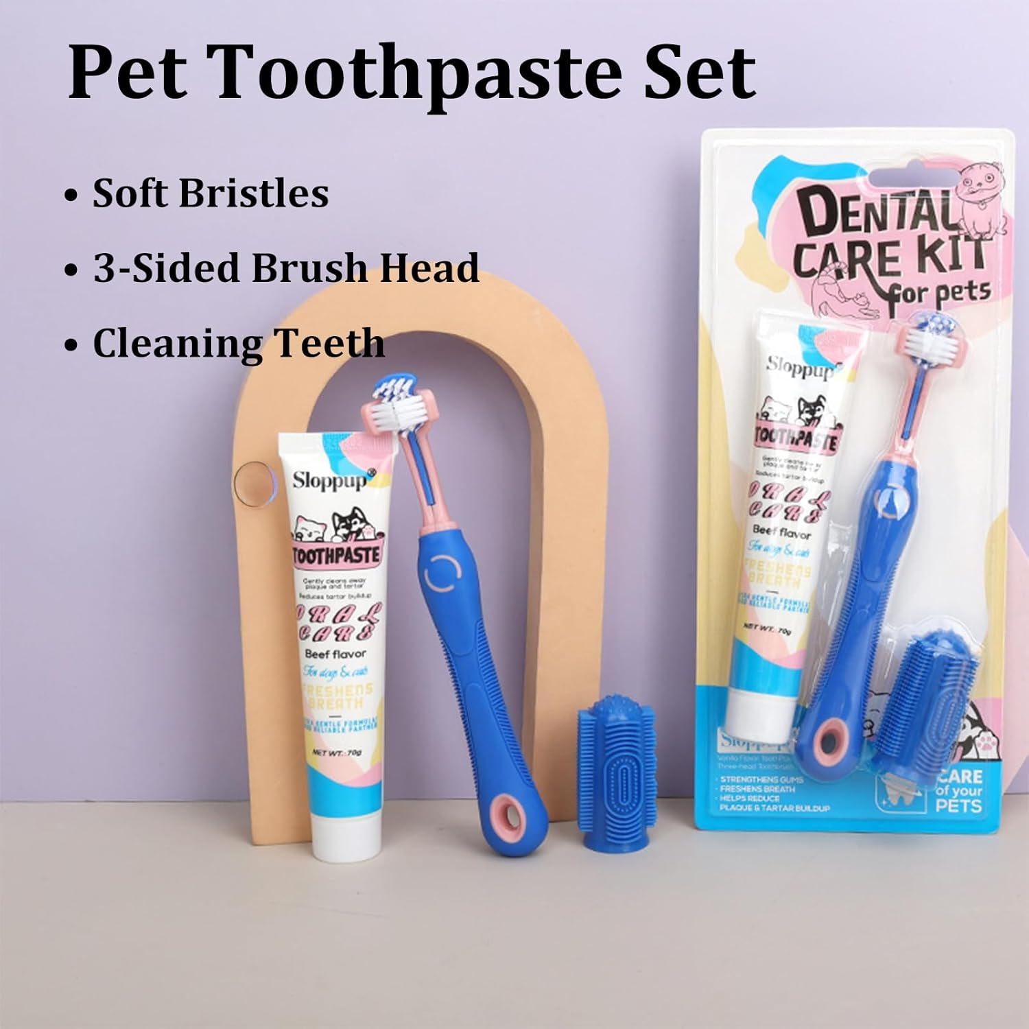 Pet Toothbrush and Toothpaste Set - Dog & Cat Dental Care Kit with Triple-Head Brush for Oral Hygiene image number 4