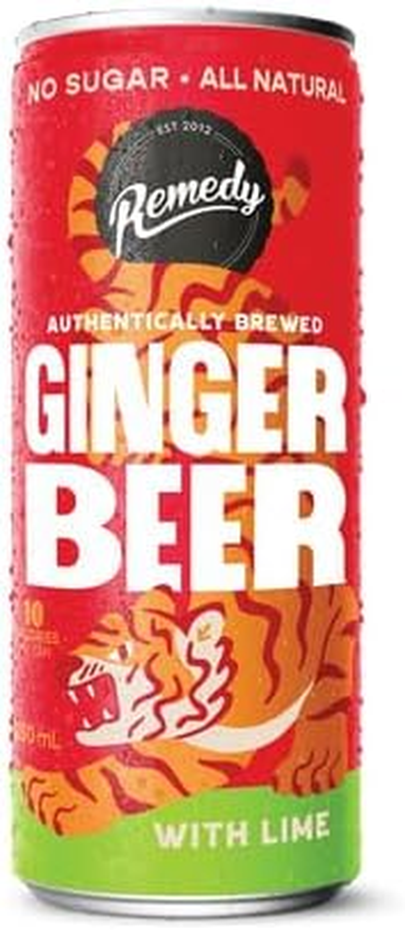 Remedy Ginger Beer with Lime - No Sugar, Real Aussie Ginger, Vegan, Gluten Free, No Artificial Colour or Flavours - Non Alcoholic - 24 Pack of 250Ml Cans