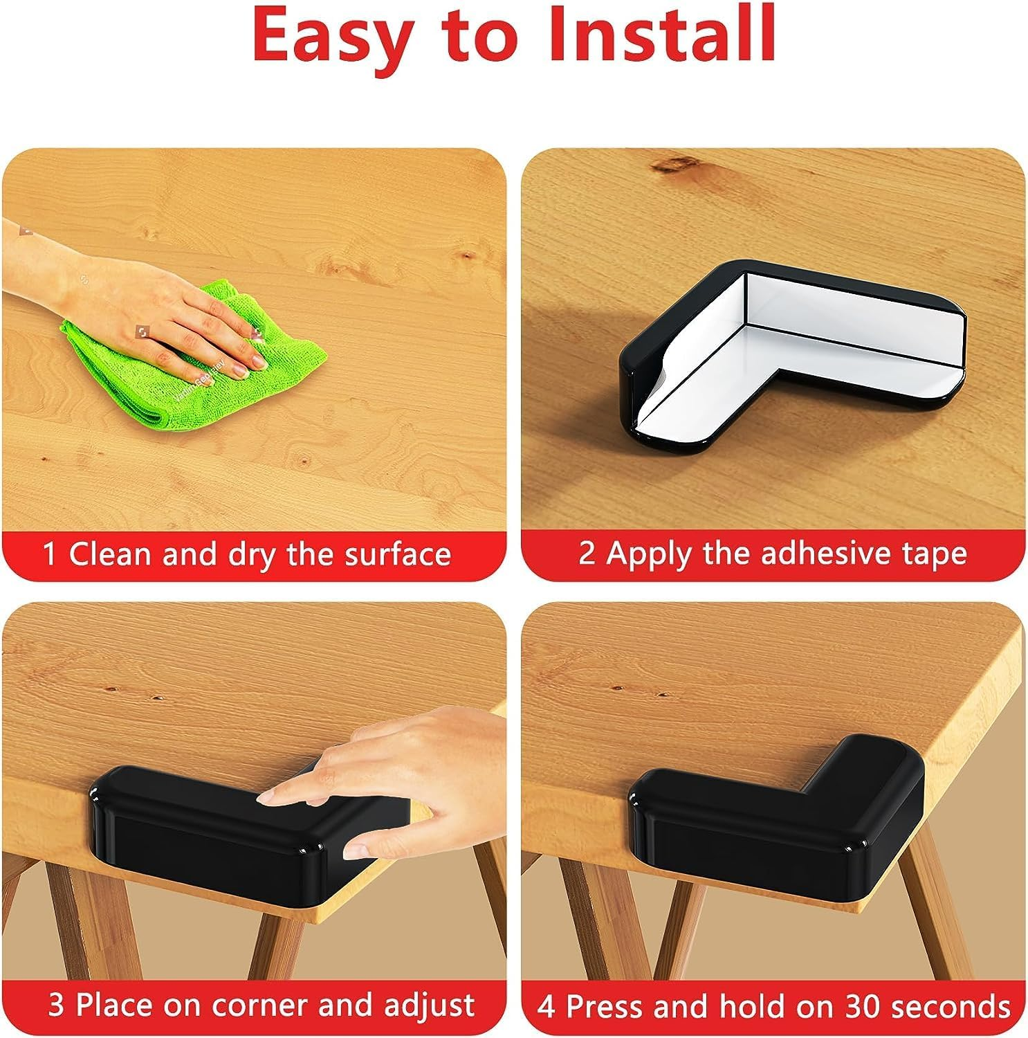 E-PRONSE Corner Protector for Baby Black, 12PCS Large Silicone Baby Corner Protector Guards, Table Corner Protectors for Baby Furniture, Baby Proof Corners and Edges with Strong Adhesion image number 6