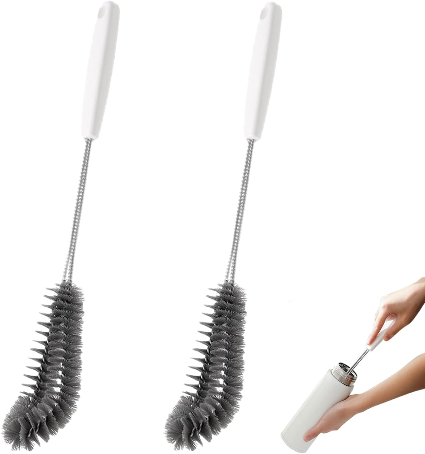 2-Pack 16 Inches (40Cm) Long Handle Bottle Cleaning Brushes - Ideal for Coffee Glasses, Pots, Milk Cups, Mugs, Wine Bottles, and Baby Bottles (Black)