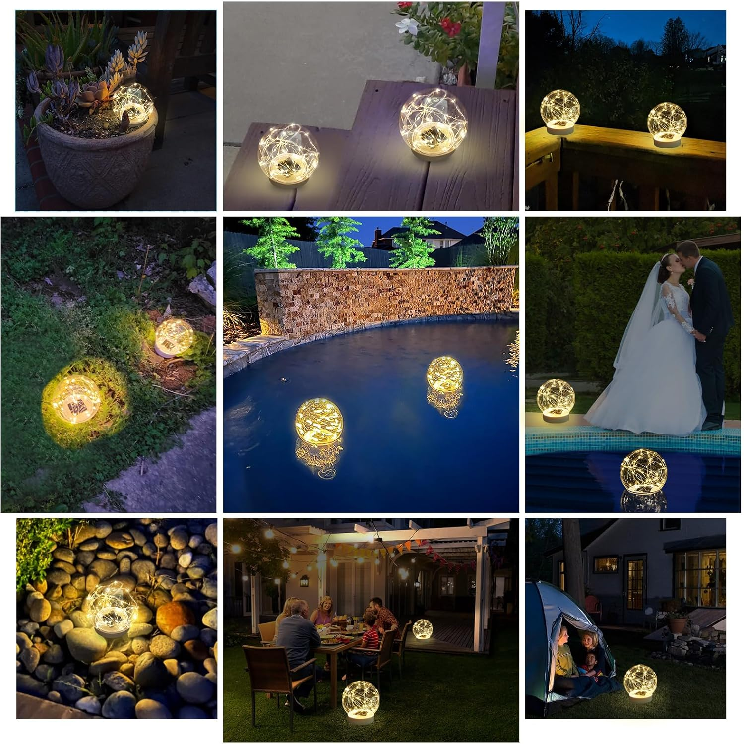 LENONE Floating Pool Lights Solar Powered, 6.9" Warm White Light up Solar Pool Lights That Float, Waterproof Solar Globe Lights for Pool, Updated Floating Pool Balls for Yard Patio Party Decor - 2PCS image number 3