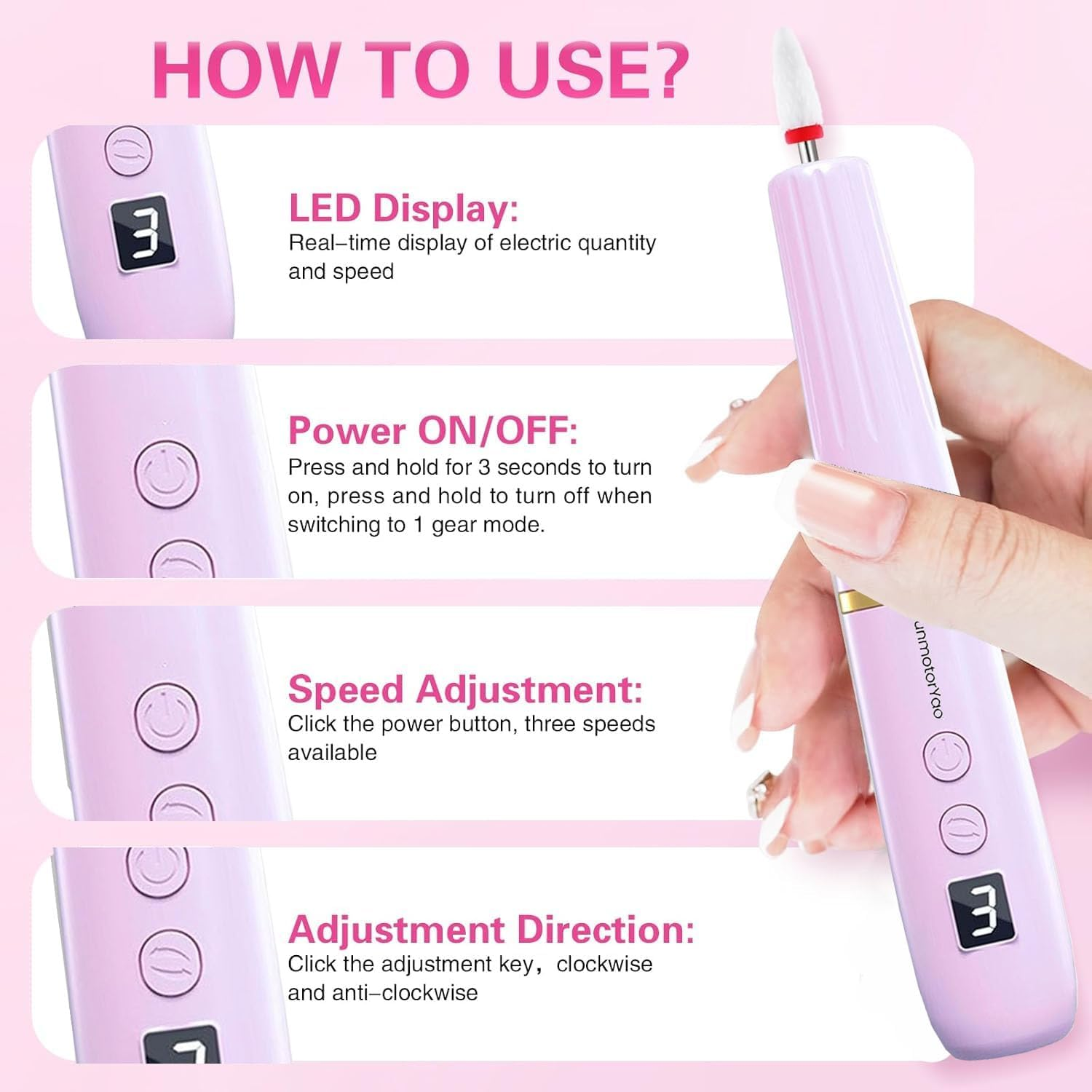 Xunmotoryao Wireless Portable Nail Cutter Professional 12 in 1 Electric Nail Drill Machine USB Rechargeable Electric 20000 RPM Electric for Manicure and Pedicure Green