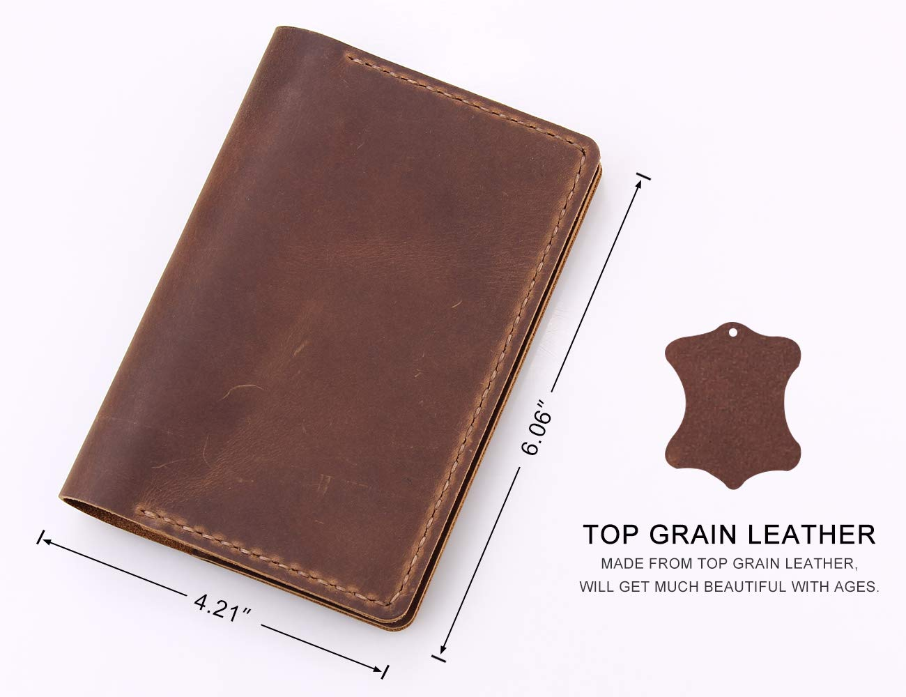 Leather Notebook Cover for Field Notes, Handmade Journal Cover for Moleskine Cahier Journal, Leather Cover with Pen Holder Fits 3.5" X 5.5" Pocket Notebook - Brown image number 2