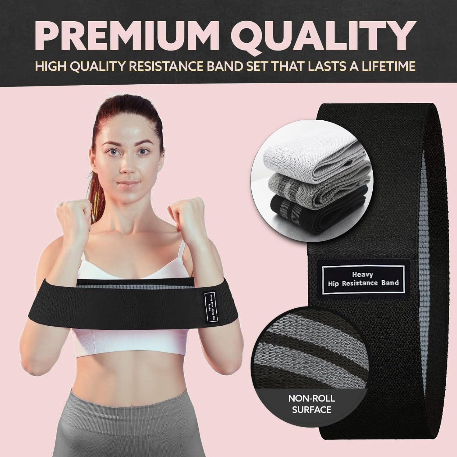 Resistance Bands for Legs and Butt, Fabric Exercise Loop Bands Yoga, Pilates, Rehab, Fitness and Home Workout, Strength Bands for Booty - Light Grey, Grey, Black image number 3