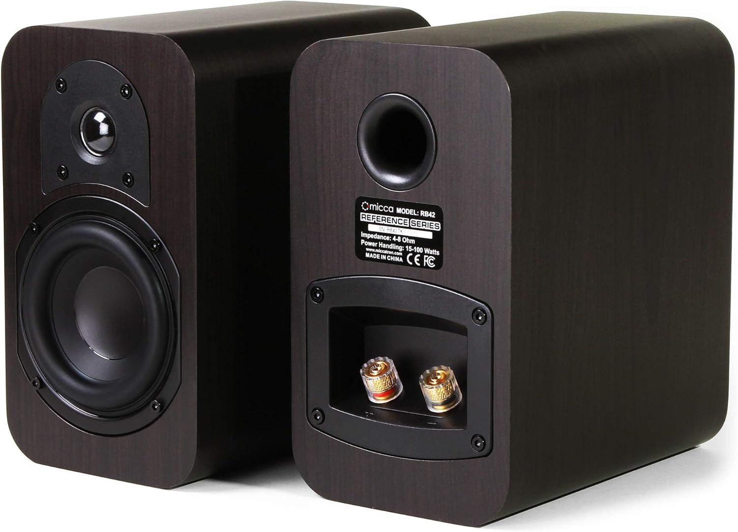 Micca RB42 Reference Bookshelf Speaker with 4-Inch Woofer and Silk Tweeter (Dark Walnut, Pair) image number 2