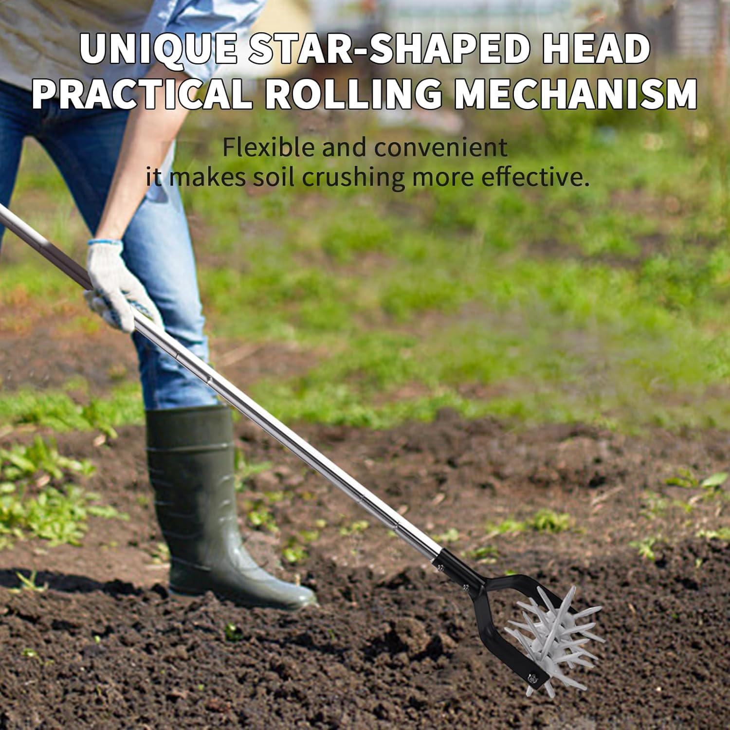 BARAYSTUS Rotary Cultivator Tool, Adjustable Garden Hand Tiller Cultivator, Long Handle Rotary Cultivator, Aerate, Weed, Plant, Garden Cultivator for Soil Mixing or Reseeding Grass image number 5