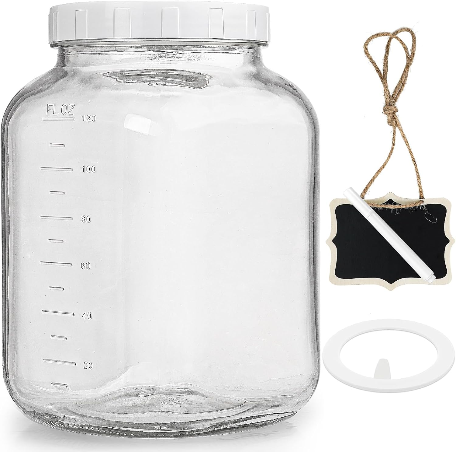 Folinstall 1 Gallon Glass Storage Jar with Lid, Large Mason Jar Wide Mouth with Airtight Lid and Silicone Gasket - Cookie Jar with 2 Scale Mark (Extra Tag and Marker Pen) image number 3