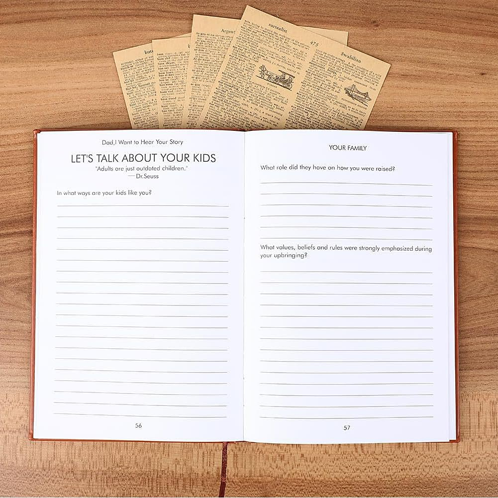 Geli I Want to Hear Your Story, a Father'S or Mother Guided Journal Book to Share His/Her Life Story Journal, Dad/Mother Journal Book with Durable Leather Wrapped, Portable Journal School Supplies (Dad-Brown) image number 5