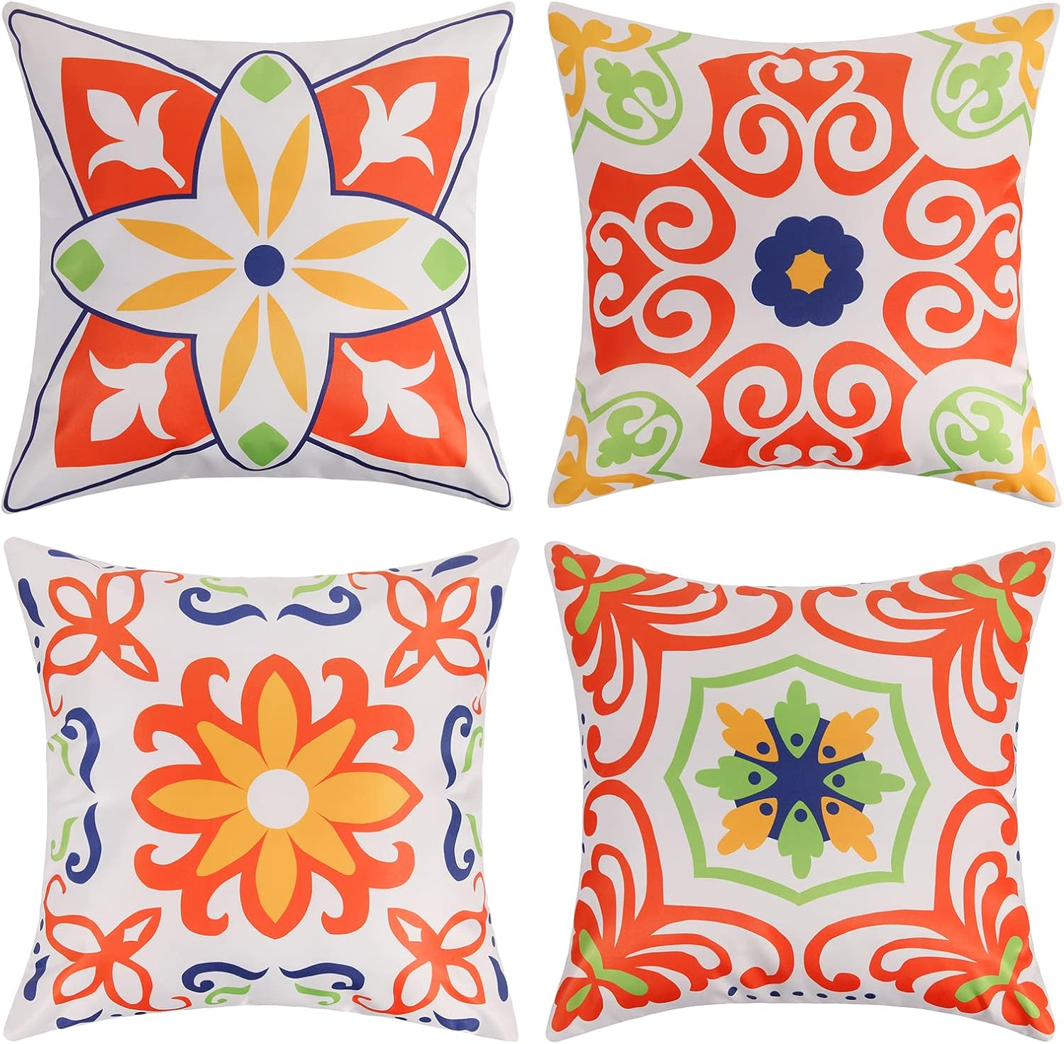 Outdoor Waterproof Throw Pillow Covers Set of 4 Floral Printed and Boho Farmhouse Outdoor Pillow Covers for Patio Funiture Garden 18X18 Inch Yellow