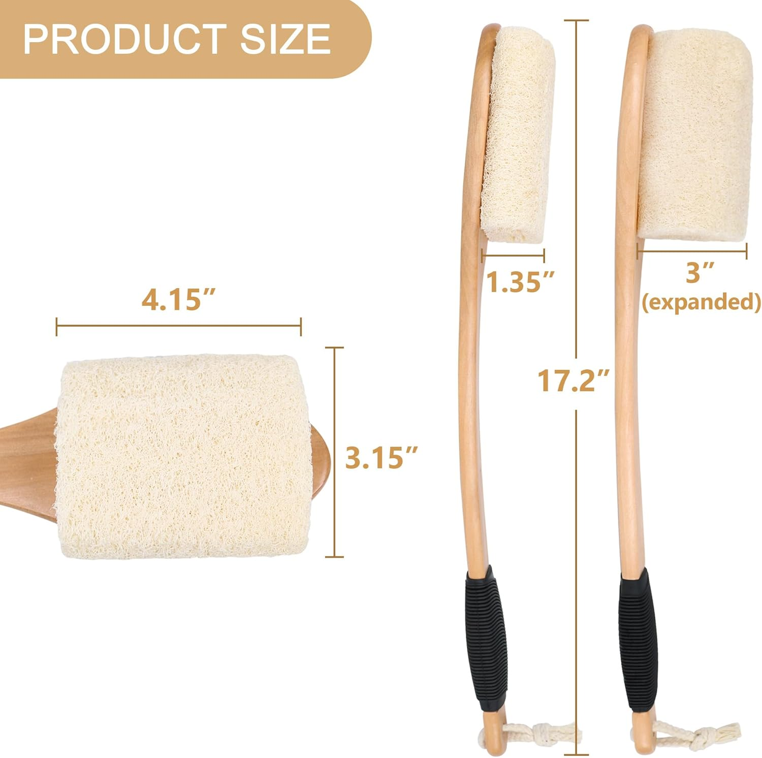 OWIIZI Back Loofah Scrubber Brush with Long Handle, Hard Loofa Sponge Body Bath Scrubber for Shower, Natural Luffa Skin Exfoliating on a Stick for Men Women Elder image number 2