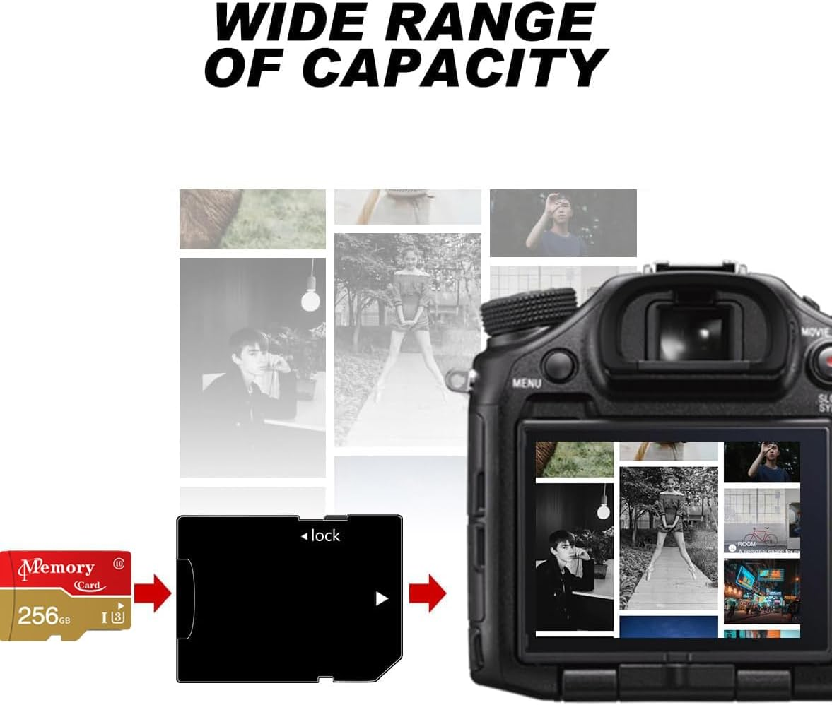 2 Pack Micro Card 256GB TF Card C10/UHS-I/A1 Transflash Card for Camera, Smartphone, Tablet, Drone with 2 Adapter