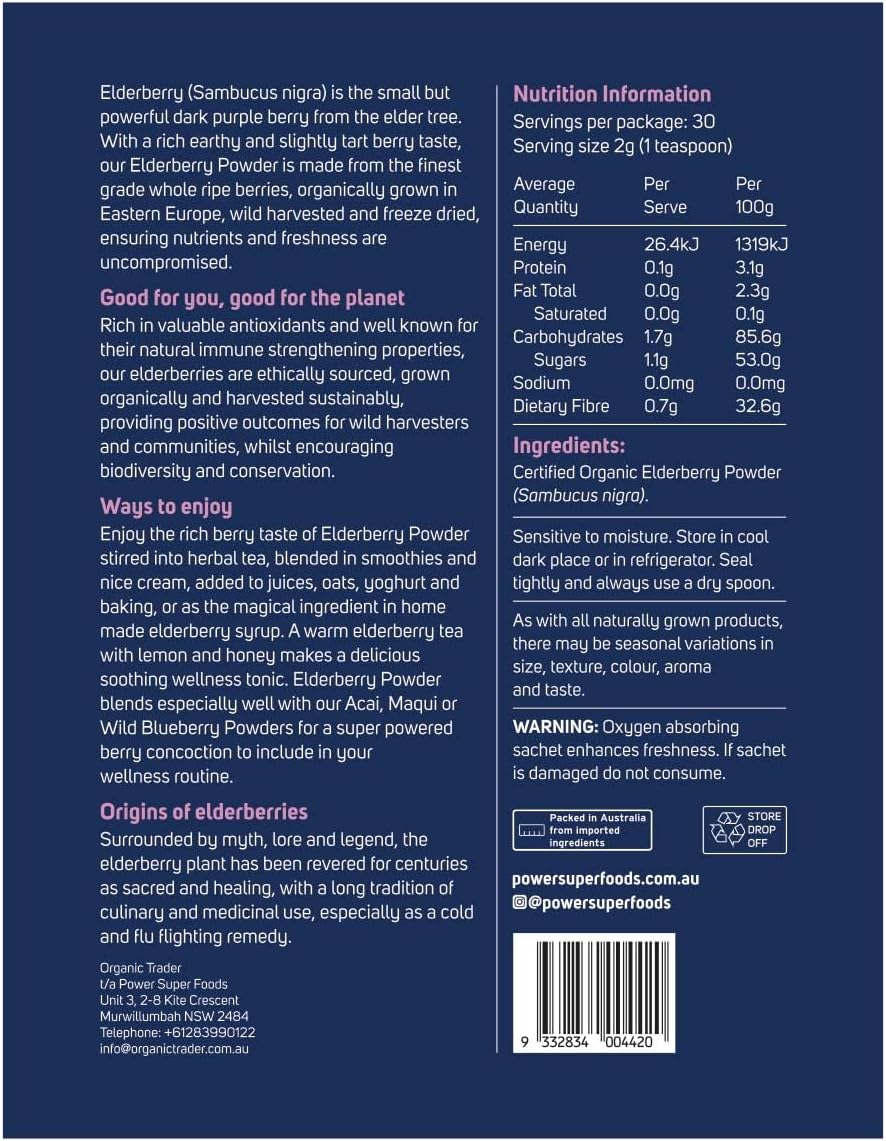 Powder Super Foods Elderberry Powder - Certified Organic 60G image number 1