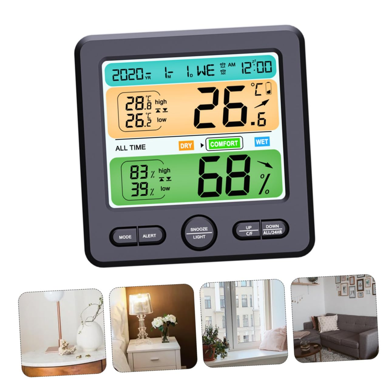 Yardwe Wall-Mounted Digital Thermometer Hygrometer Clock with Large Screen Indoor Temperature Humidity Monitor for Home Office No Battery Required Desktop Wall Hanging Design image number 2