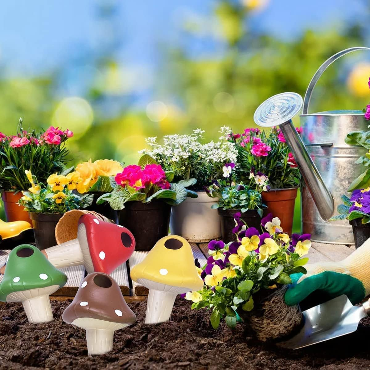 Mushroom Plant Watering Spikes, Terracotta Self-Watering Stakes with 150Ml Capacity, Decorative Automatic Irrigation System for Indoor Potted Plants, Set of 4 Colors image number 4