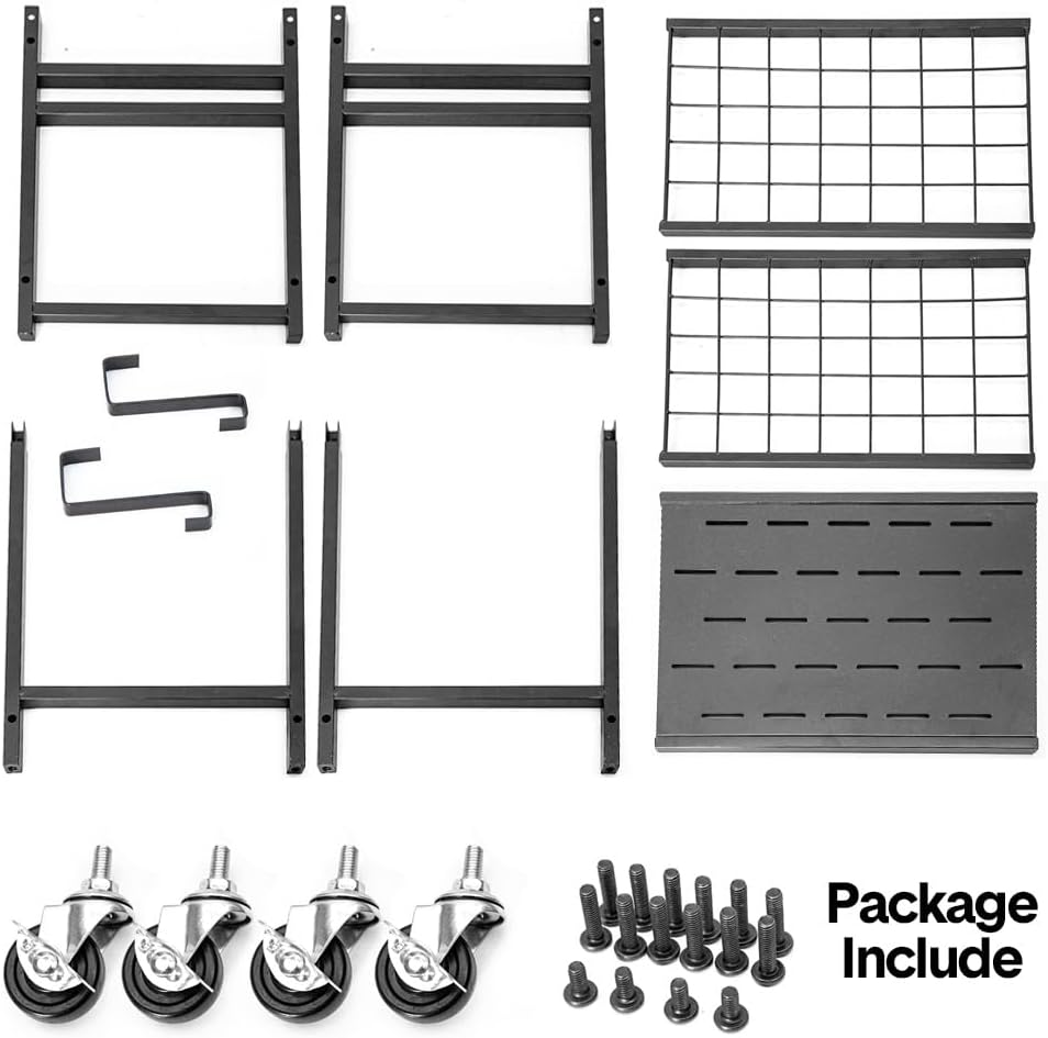 ALSTON Garden Tool Organizer Heavy-Duty Rolling Tool Tower Rack with Wheels and 4 Hooks Metal Shelf Storing Shovels Rakes Brooms Tools for Yard Garage Workshop