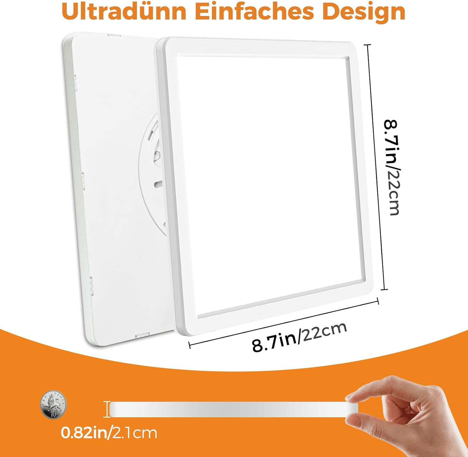 Slochi LED Ceiling Light, 18 W Ultra Thin Ceiling Light Flat 22 Cm, 6500 K Cool White, LED Ceiling Light Square for Bedroom, Living Room, Bathroom, Balcony, Hallway, Kitchen image number 3