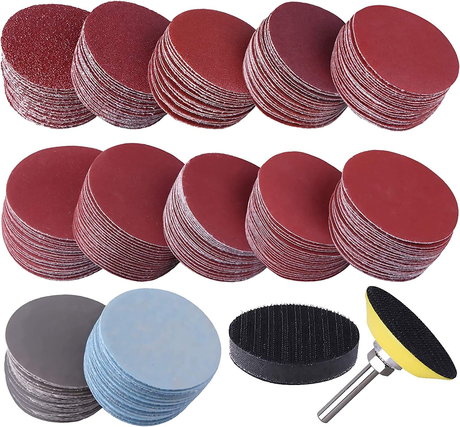300 Pcs Sanding Discs Pads Kit, 2 Inch Sandpaper with 1 Pc 1/4 Inch Shank Backing Pad and 1 Pc Soft Foam Buffering Pad 80 180 240 320 400 600 800 1000 2000 3000 Grit image number 3