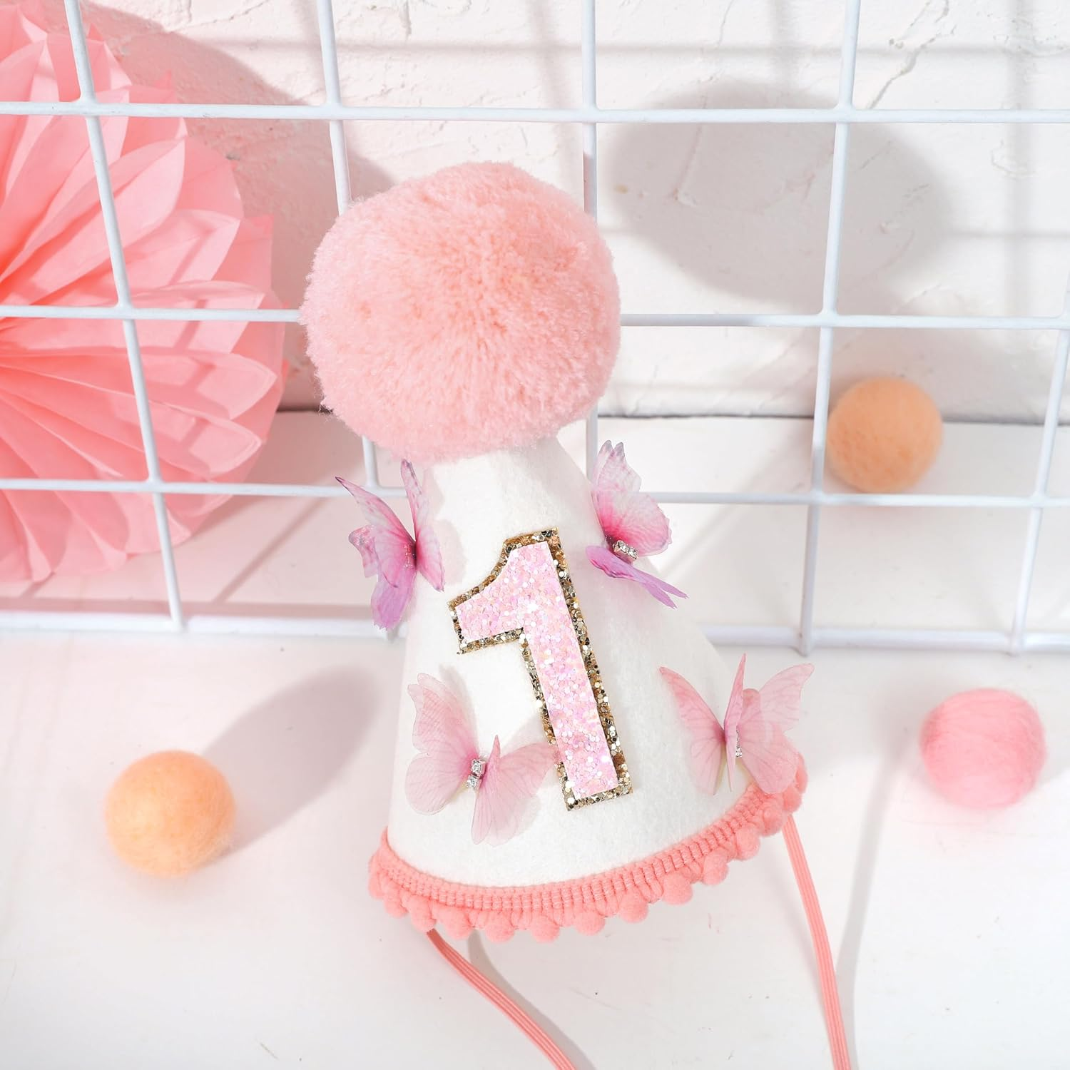 Pink Butterfly 1St Birthday Hat - Fairy, Butterfly, Girls 1St Birthday Party Decoration, Photo Prop, Cake Smash image number 1