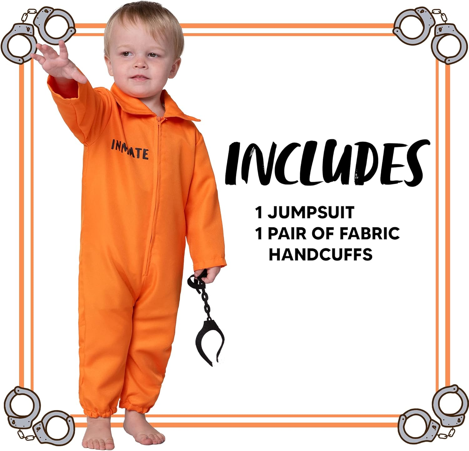 Spooktacular Creations Halloween Baby Jailbird Costume, Orange Prisoner Costume for Infants Toddler Halloween Dressup Party image number 4