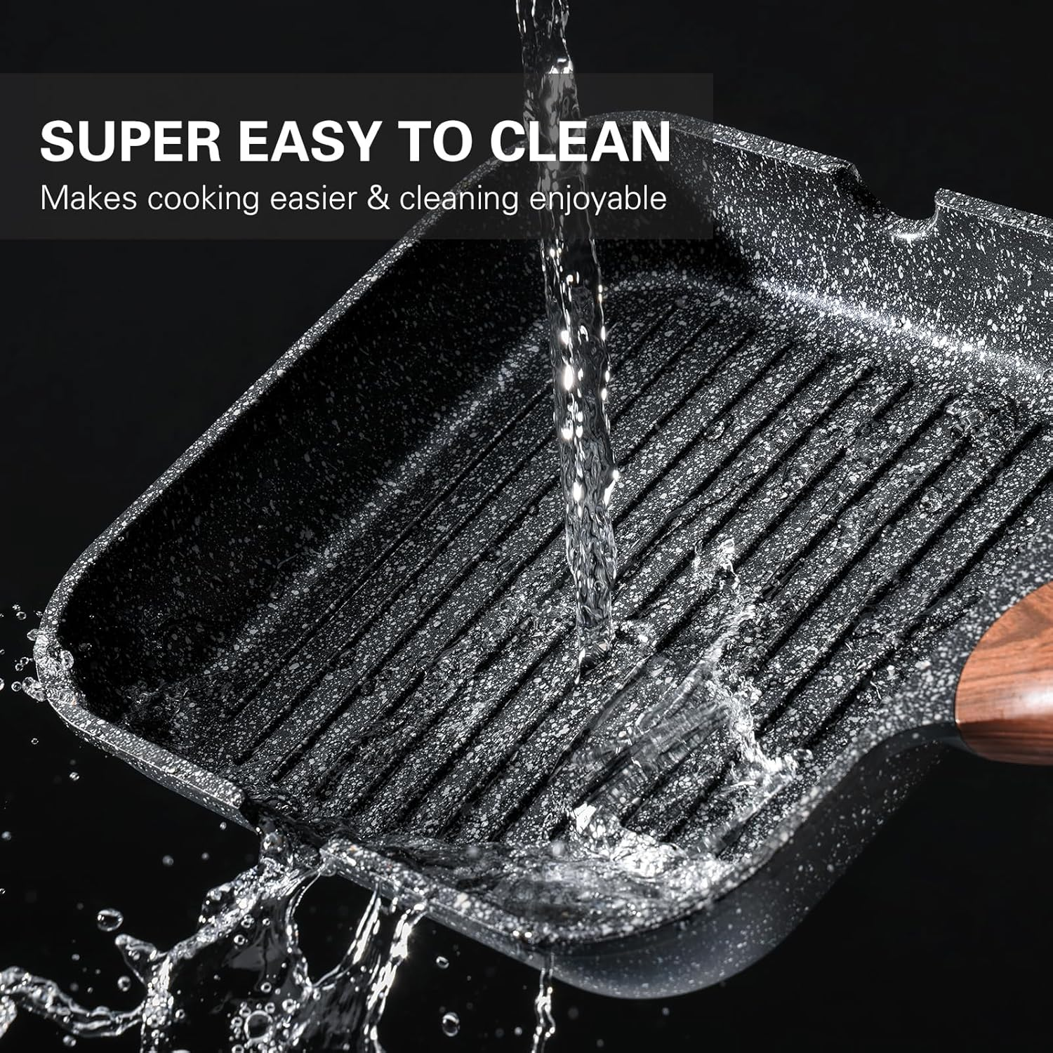 Kordisen Nonstick Grilling Pan for Stove Tops, 11 Inch Square Grill Pan for Indoor Cooking, Granite Coating Grill Skillet with Pour Spouts, Versatile Griddle, Induction Steak Pan, PFOA Free image number 5