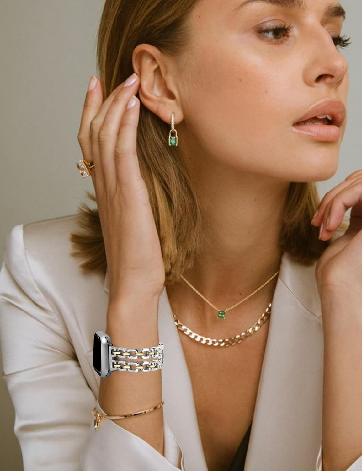 Gold- Und Silber-Armb&auml;nder F&uuml;r Damen, Kompatibel Mit Apple Watch 38/40/41/42/44/46/49Mm. Verstellbares Metallarmband, Schickes, H&uuml;bsches Kettenarmband F&uuml;r Die Iwatch Series 11/10/9/8/7/6/5/4/SE/3/2/1 image number 6