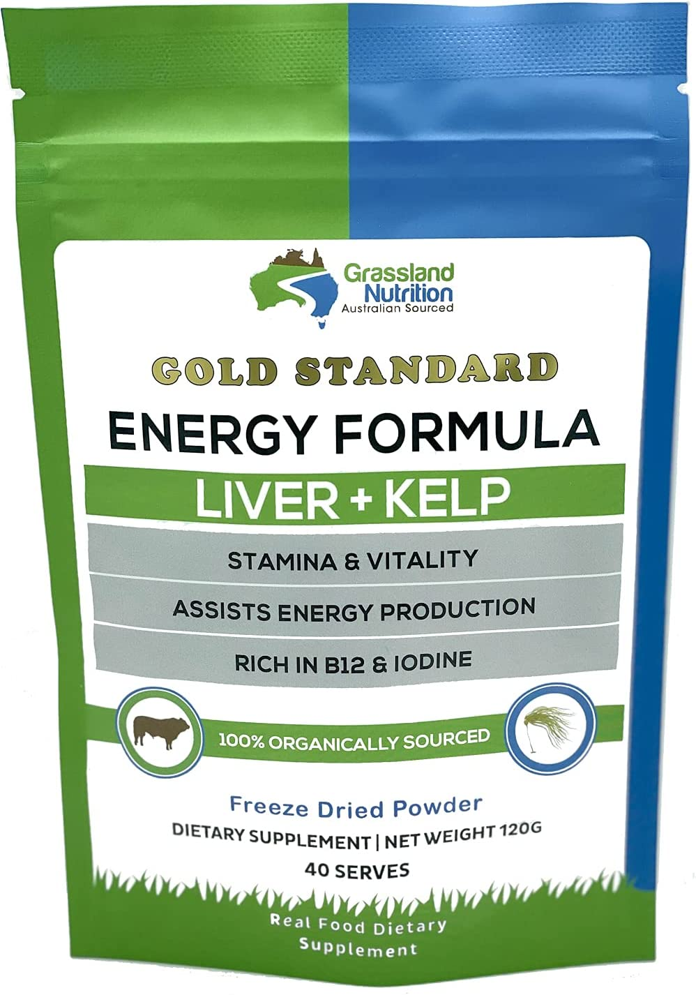 Grass Fed Beef Liver with Wild Harvested Kelp Energy Formula &mdash; Natural B12, Iodine, Iron & Vitamin a (120G Powder) image number 1
