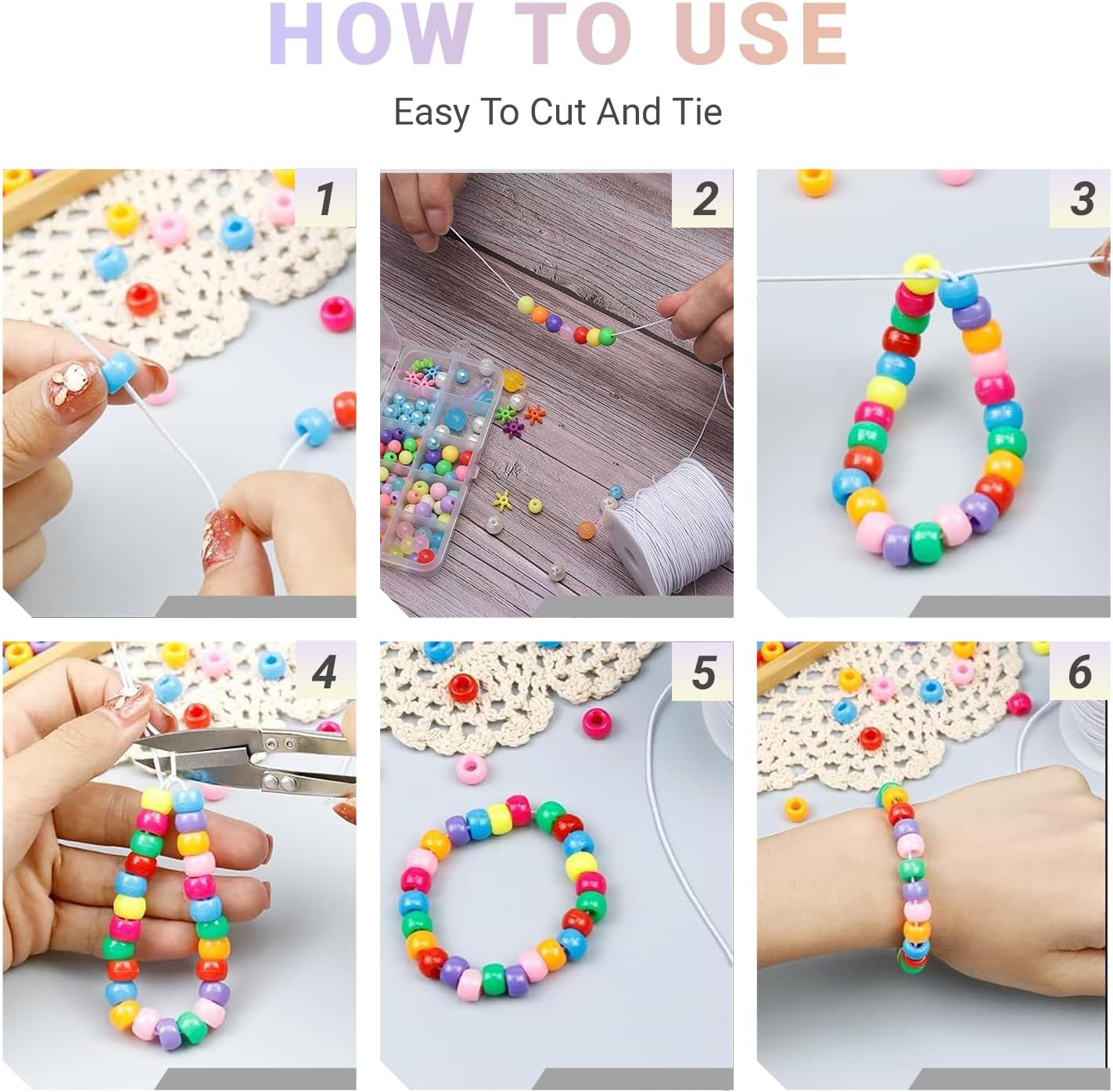 JOWILIN Elastic String for Bracelets, 2 Roll 1.2Mm 100M Sturdy Stretchy Bracelet String, Durable Elastic Cord for Jewelry Making, Beading, Necklaces, Sewing, Crafts (White)