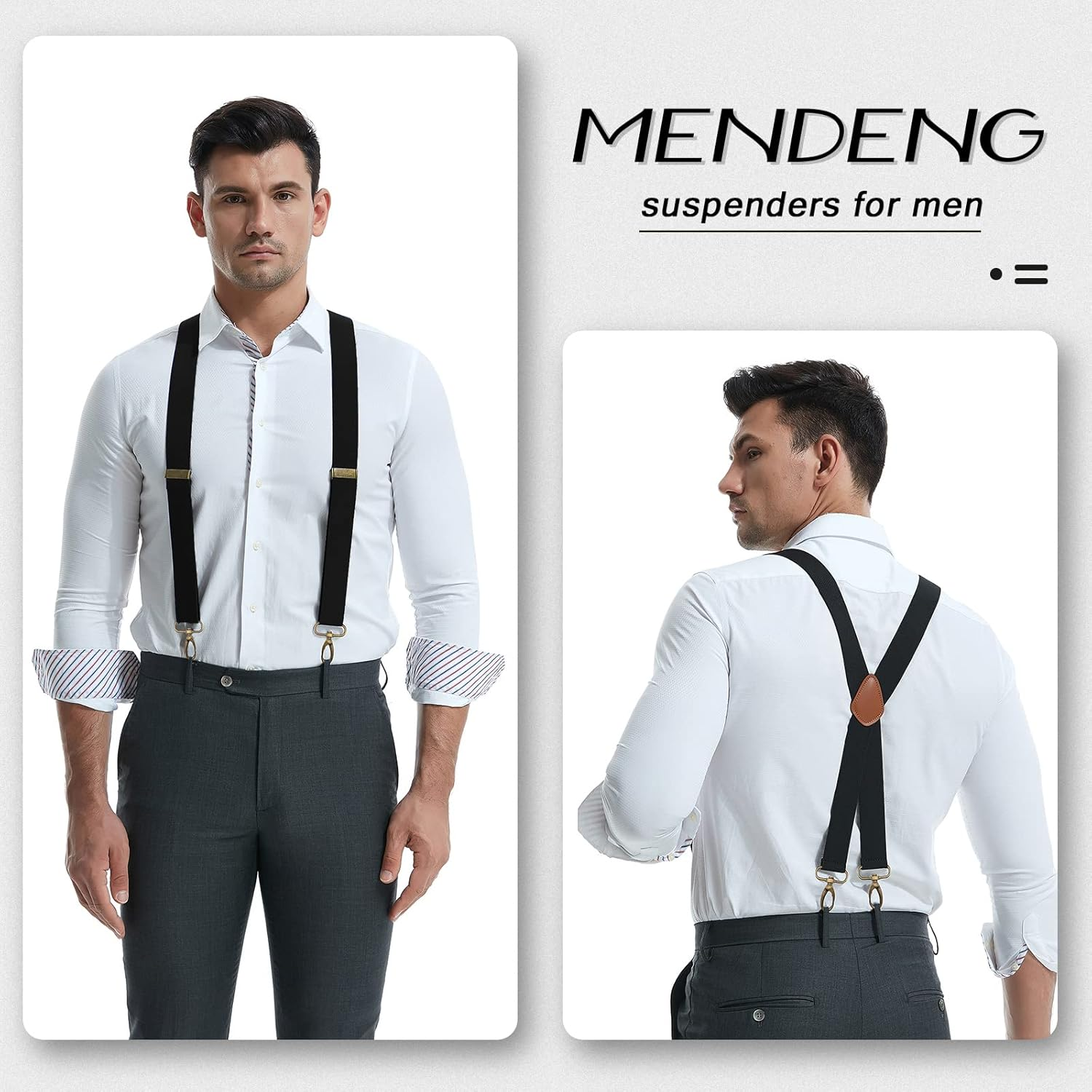 MENDENG Trucker Side Clip Suspenders X-Back 1 1/2" Wide Adjustable Braces Gift image number 1