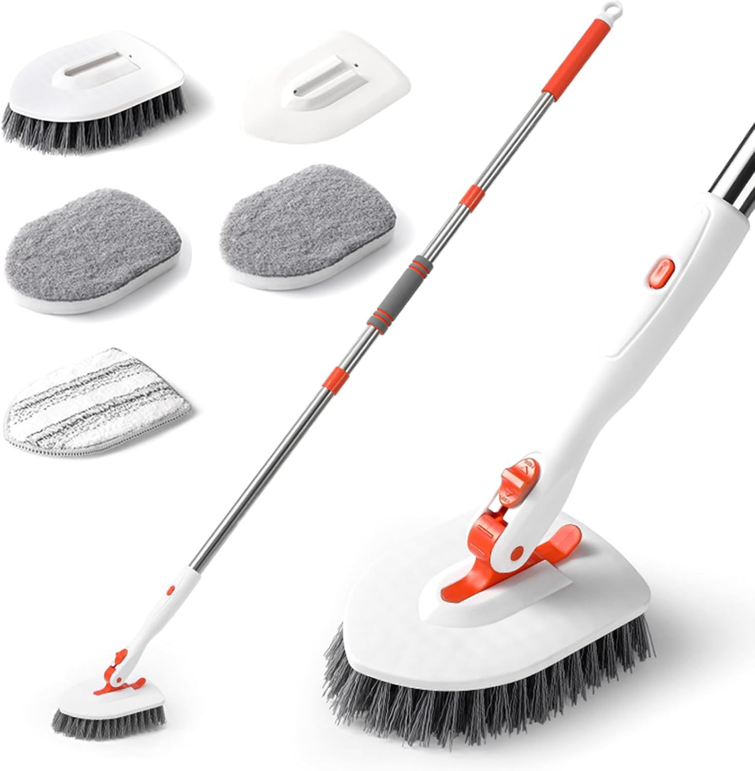 54Inch Adjustable Tub and Tile Scrubber, Scrub Cleaning Brush with Long Handle, with 1 Stiff Bristles,1Microfiber Pad and 2 Sponge Brush, for Cleaning Bathroom Shower Bathtub Glass Tile Floor