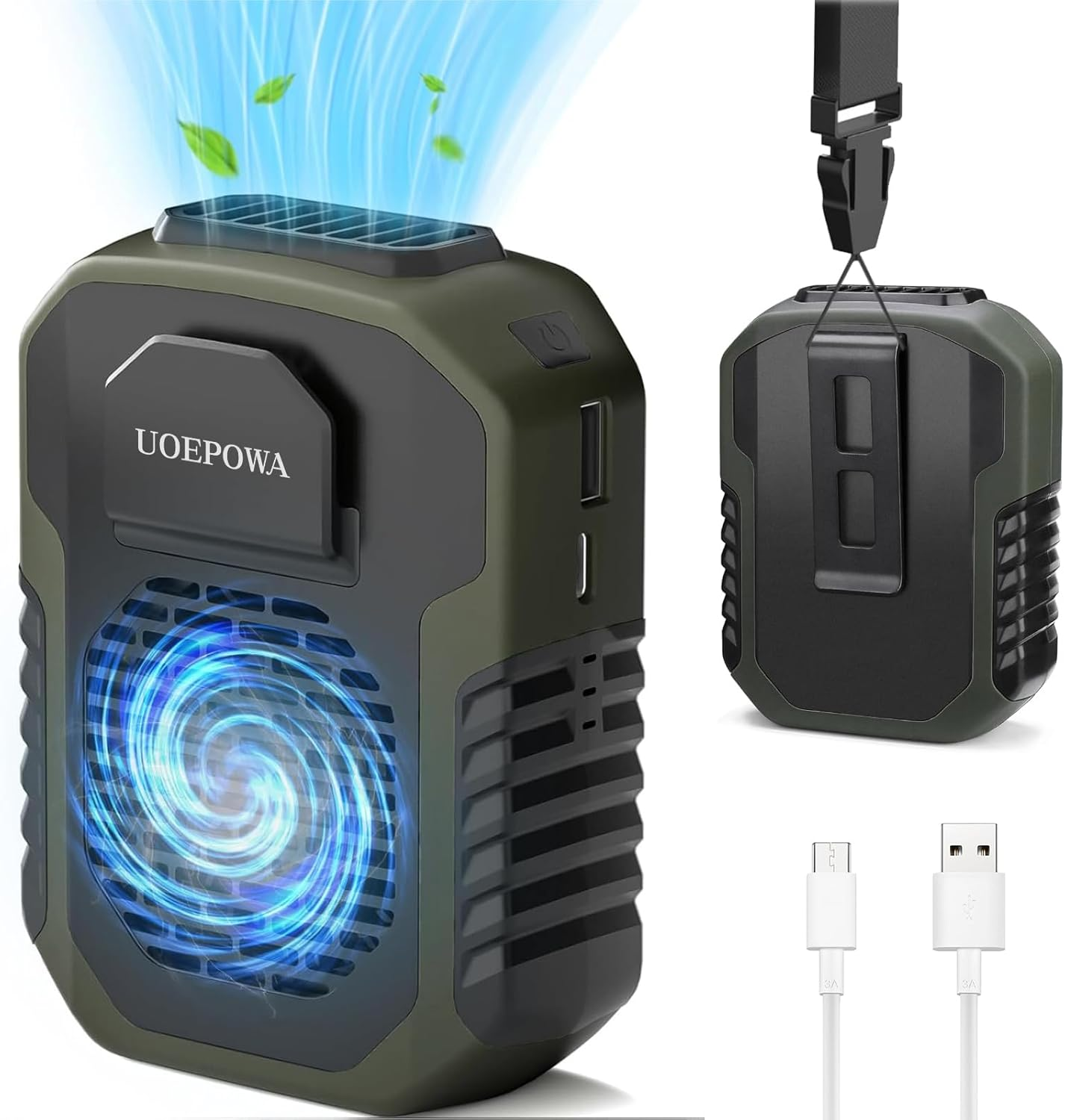 UOEPOWA Portable Waist Clip Fan, 6000Mah on Belt Fan Rechargeable, Blue Collar Breeze, 3 Speeds, 7-23H Working Time, Wearable Belt Neck Fan for Outdoor Workers/Farms/Travel(Orange)