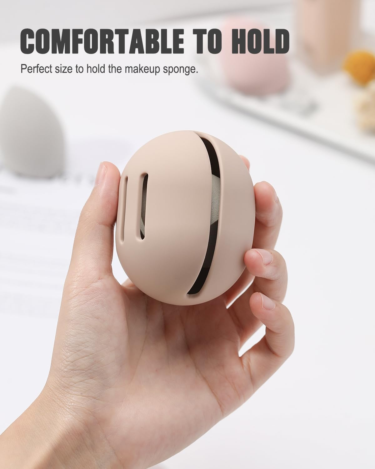 Makeup Sponge Holder &ndash; Shatterproof Eco-Friendly Silicone Beauty Make up Blender Case for Travel - Khaki image number 2