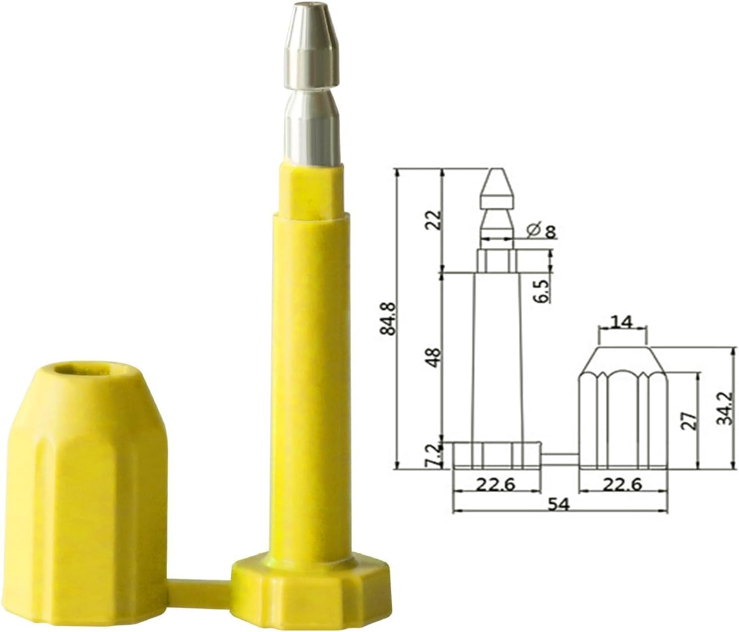 100-Pack High Security Bolt Seals, Tamper-Evident Shipping Seals with Serial Number, ISO 17712 Certified, One-Time Use Yellow Container Seals for Trailer, Truck, Train, Cargo Containers image number 6
