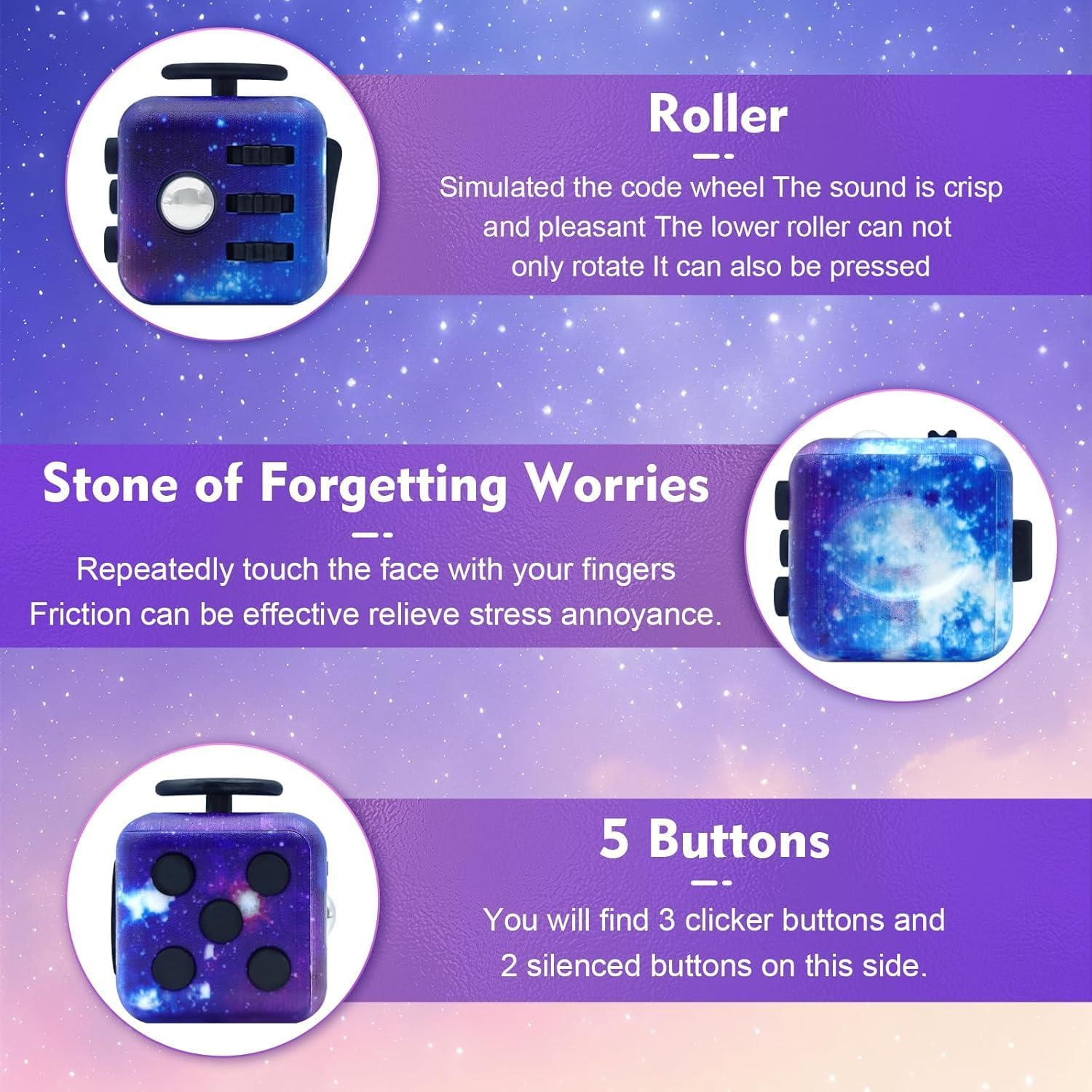 【Stress Relief Must-Have】 Fun Fidget Toy Cube, Stress Relief Wonder for Adults & Kids, 6-Sided Creative Handheld Cube for Adults, Audible/Silent Adjustable Fidget Toys for ADD/ADHD/OCD image number 1