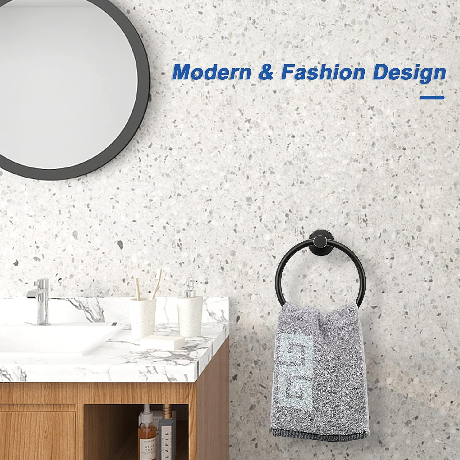 Nearmoon Bath Towel Ring, Bathroom Hardware Accessories-Thicken Stainless Steel Hand Towel Holder for Bathroom, Modern round Towel Hanger Wall Mounted (Matte Black, 1 Pack) - 4, Brushed Nickel image number 5