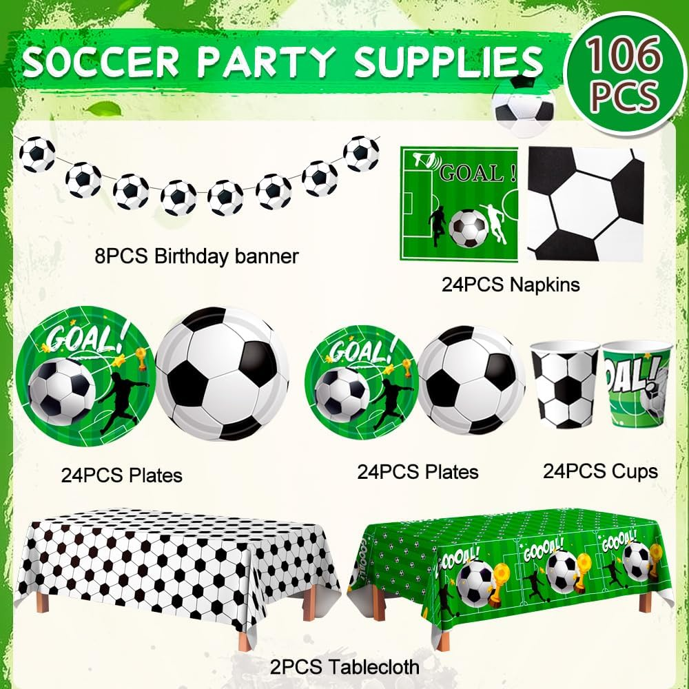 Soccer Party Tableware, Soccer Birthday Tableware Set Plates and Napkins Table Cloth Soccerball Decoration Banner Etc Soccerball Theme Party Tableware for Party Decorations Supplies image number 6