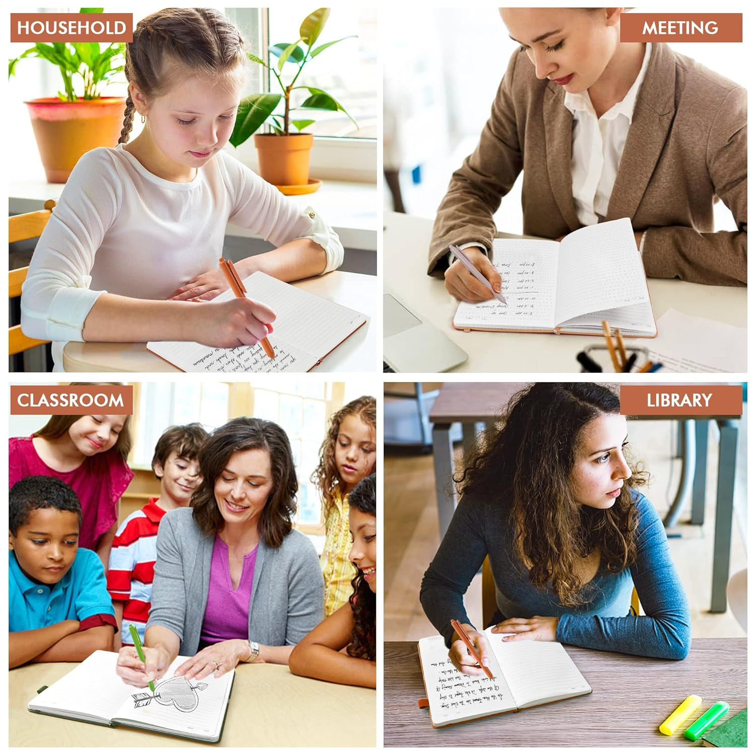 Feela Hardcover Notebook for Work, 3 Pack Classic Ruled Lined Journal Notebook Set School Business Supplies, with 3 Black Pens, 120 GSM, 5.1&rdquo;X8.3&rdquo;, 3 Pack, A5, Vintage Colours image number 5