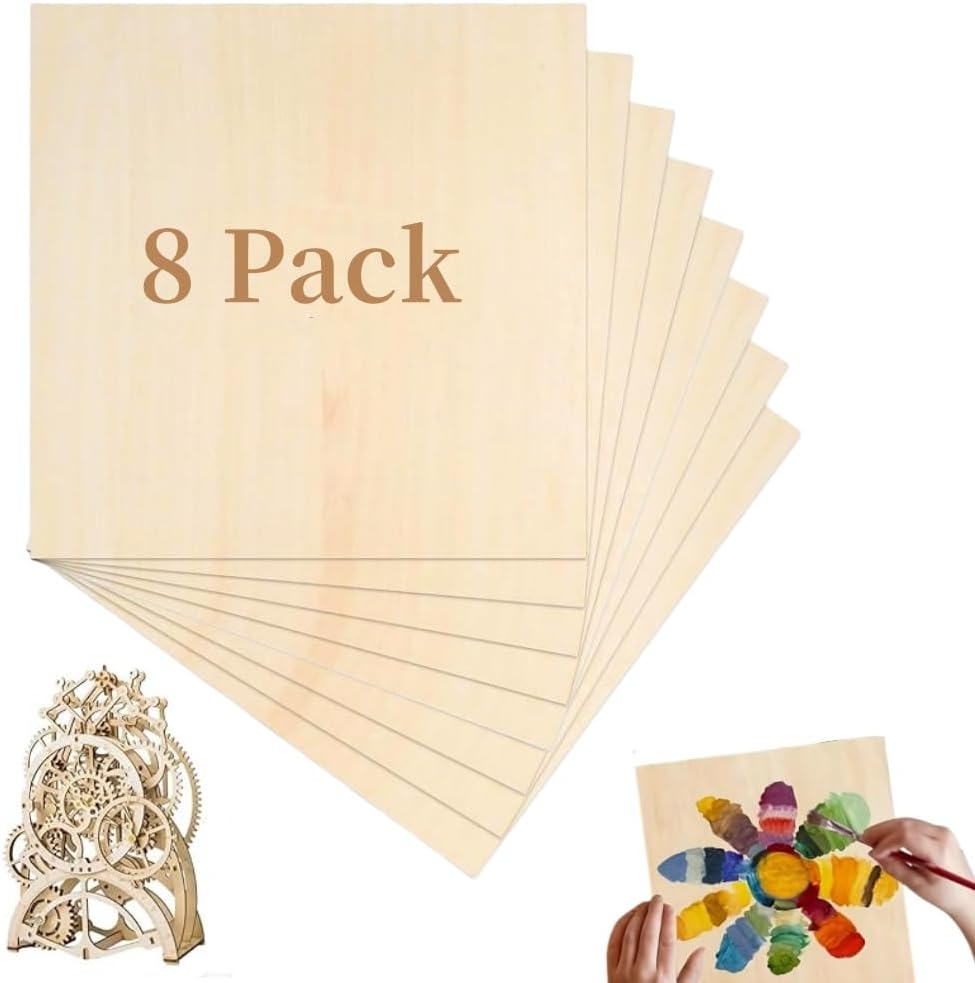 8 Pack Plywood Sheets, Basswood Sheets,1/16 X12 X 12 Inch Wood Sheet, Unfinished Craft Wood, Thin Plywood Wood Sheets, Wood Boards for Crafts, Laser Cutting, Engraving, Wood Burning (8) image number 3