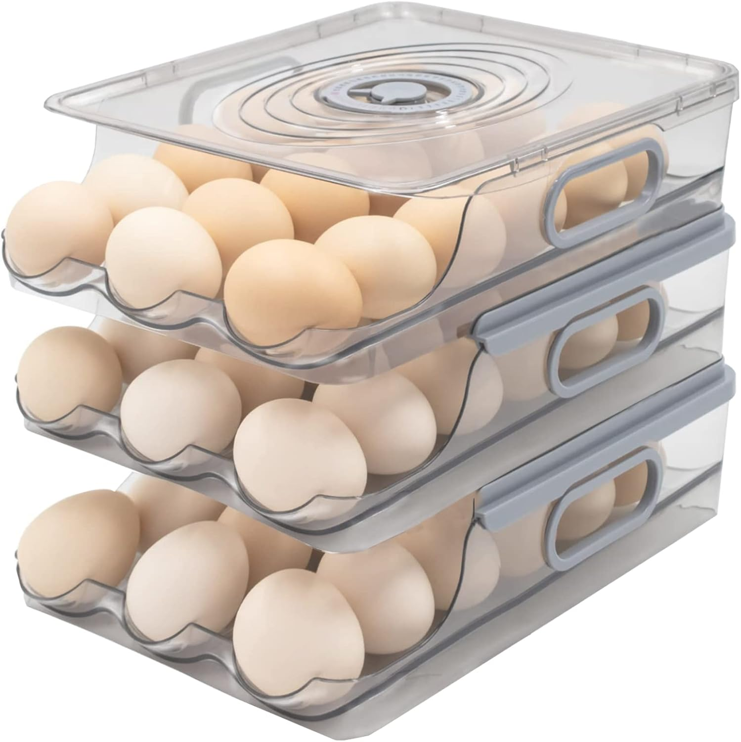Egg Holder for Refrigerator, Automatically Rolling Egg Storage Container for Refrigerator,Large Capacity Egg Organizer for Fridge with Lid,Clear Plastic Egg Dispenser,Egg Tray & Bin -3 Layer image number 1