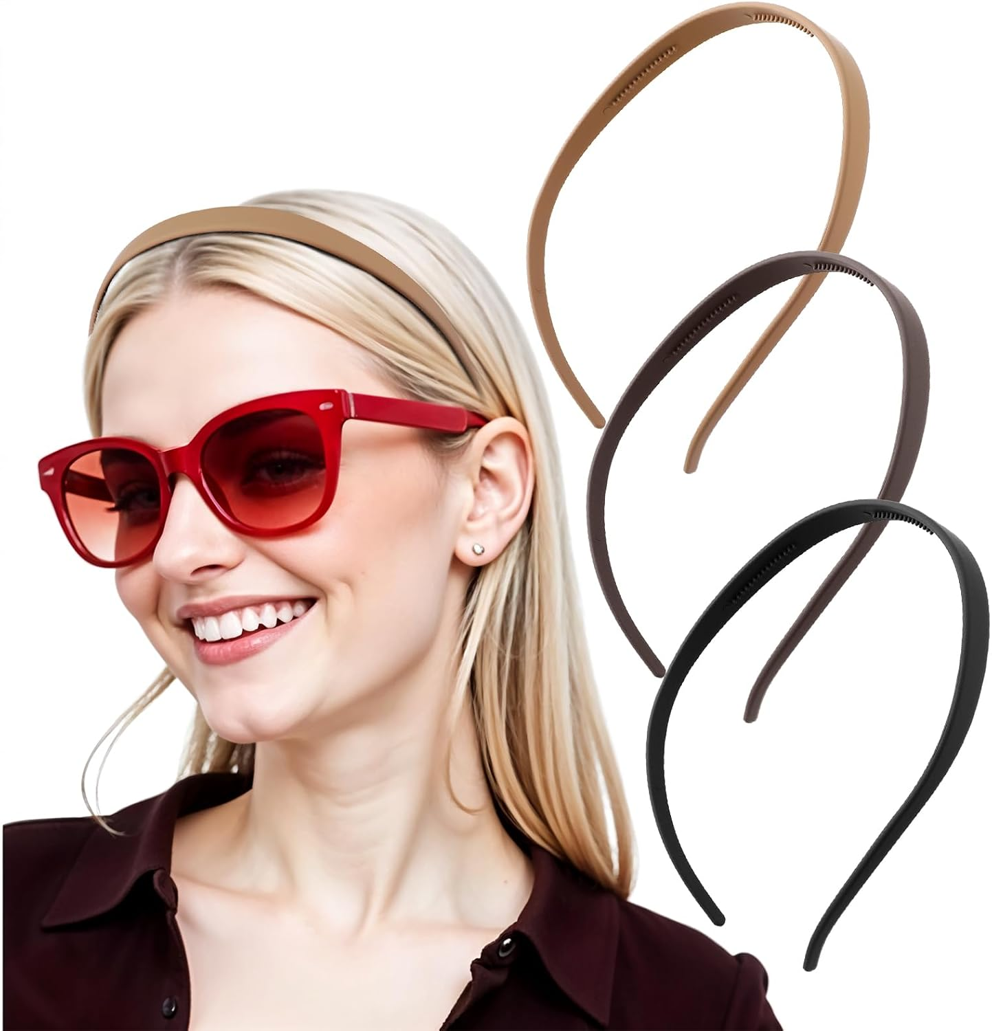 Pack of 3 No Headache Headbands, Women'S Headbands, Matte Headband, Plain Hair Band, Non-Slip Headband for Sports, Sleep, Face Washing, Make-Up image number 5