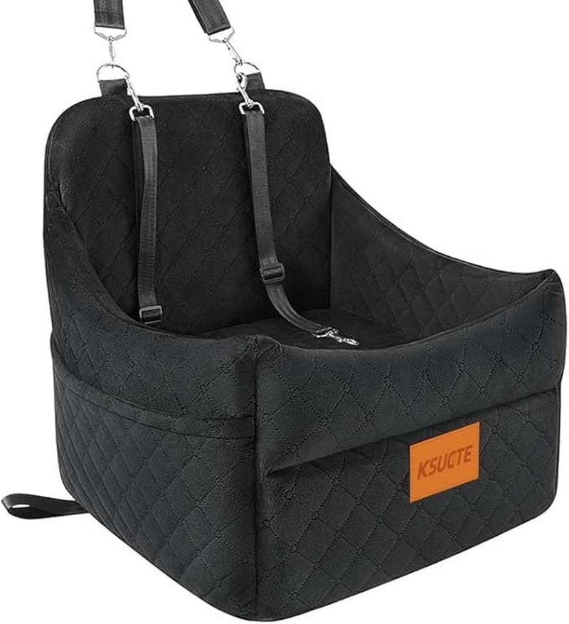 Dog Booster Car Seat for Small Dogs up to 30 Lbs &ndash; Elevated Pet Travel Seat, Safety Belt, Storage & Tether, for Front & Back Seats, Detachable & Washable (Black, 47Cm)