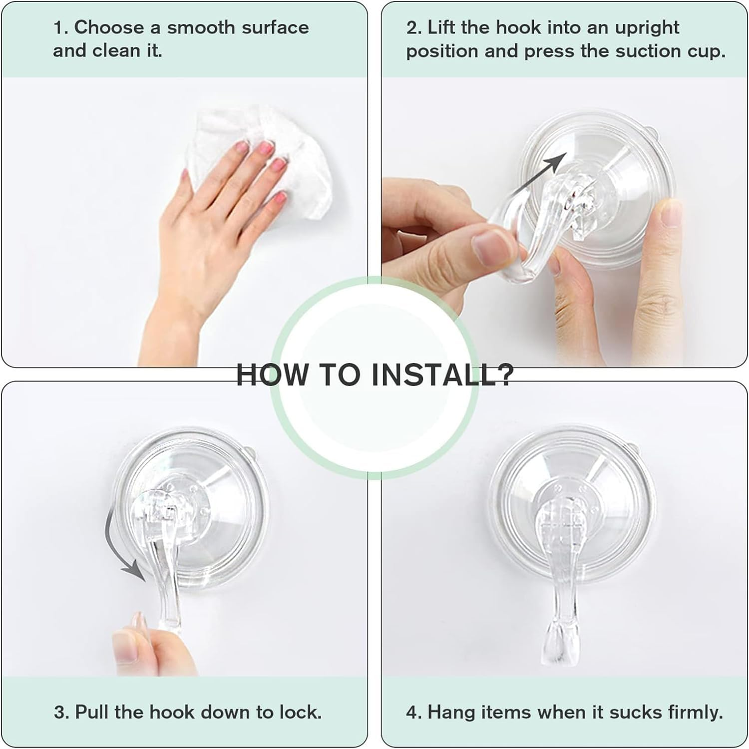 4 Pack Multi-Purpose Suction Cup Hooks, Strong Reusable Vacuum Heavy Duty Suction Hooks for Bathroom Window Glass Kitchen, Hangers for Towel Loofah Utensils Bathrobes image number 4