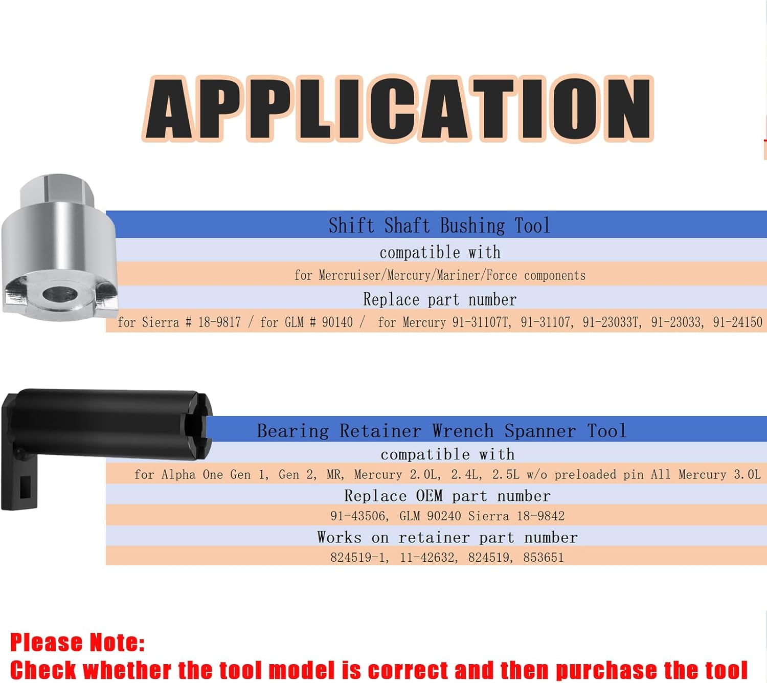 91-31107T Shift Shaft Bushing Tool and 91-43506 Drive Shaft Bearing Removal and Installation Threaded Wrench Tool Fit for Mercury Outboard